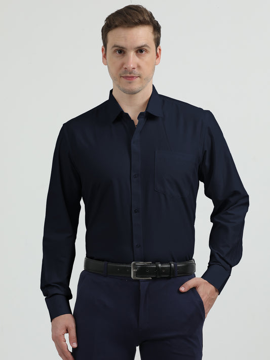 NuMode 100% Cotton Full Sleeves Formal Shirt - Navy