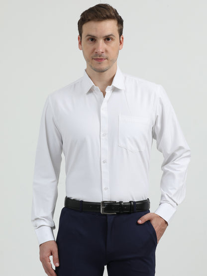 NuMode 100% Cotton Full Sleeves Formal Shirt - White