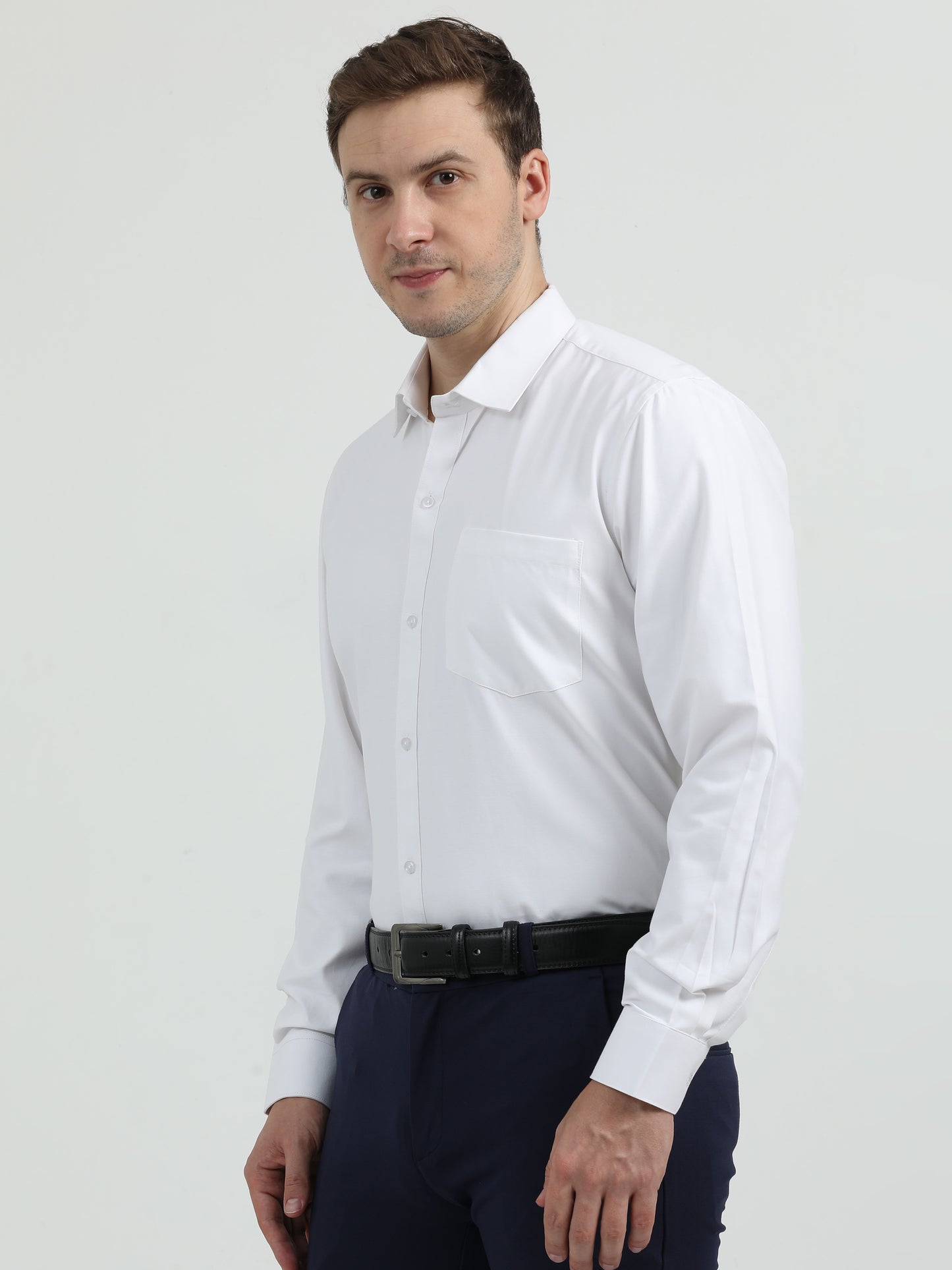 NuMode 100% Cotton Full Sleeves Formal Shirt - White