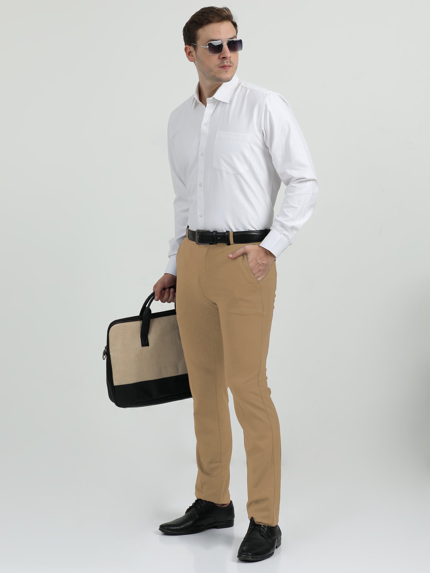 NuMode Cotton Stretch Formal Trousers - beige