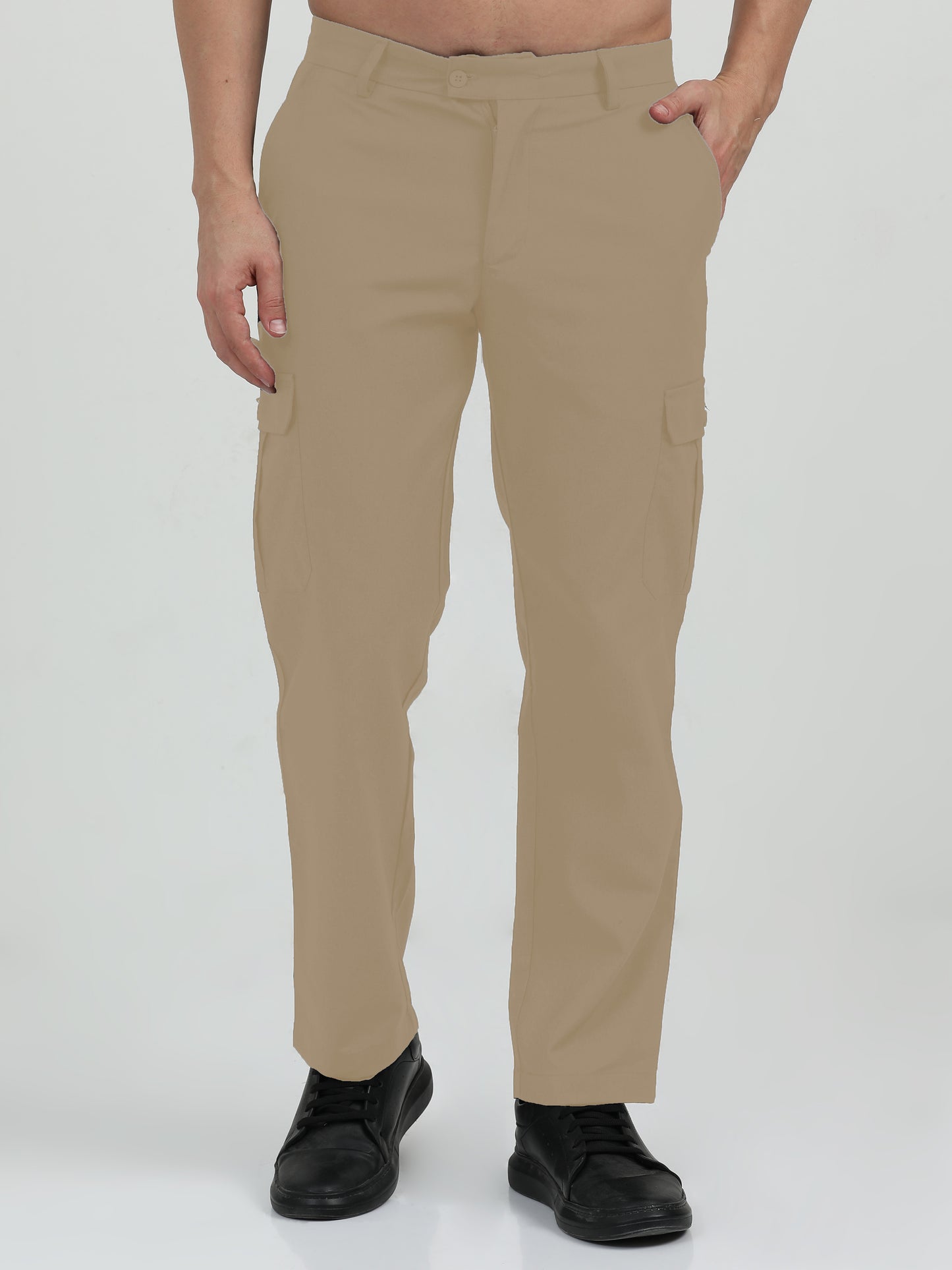 NuMode Cotton Stretch Double Pocket Cargo Trousers - Beige