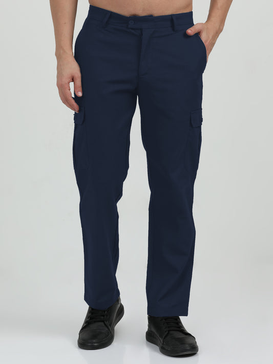 NuMode Cotton Stretch Double Pocket Cargo Trousers - Navy