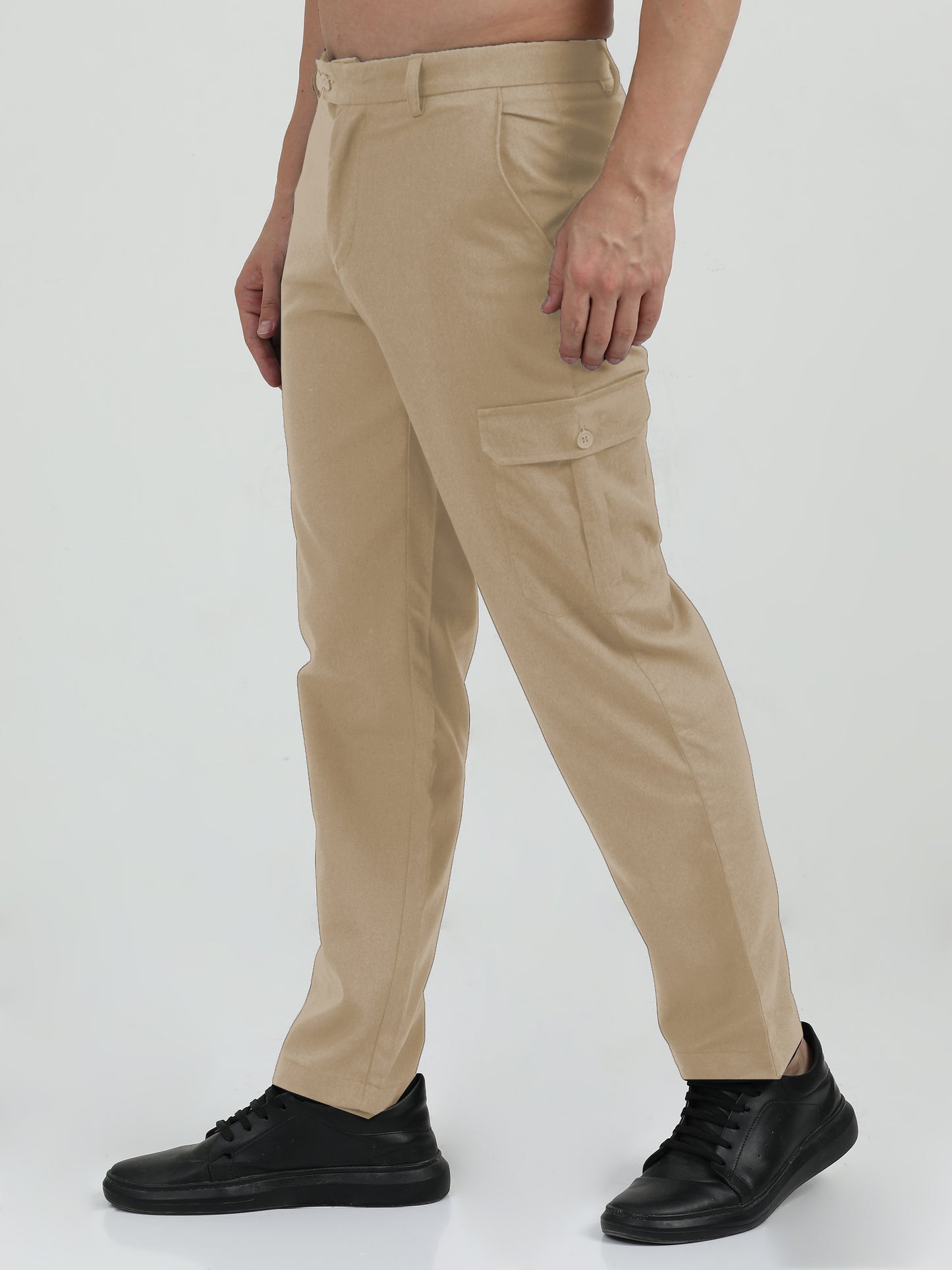 NuMode Cotton Stretch Double Pocket Cargo Trousers - Beige