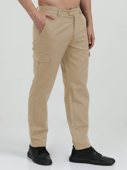 NuMode Cotton Stretch Double Pocket Cargo Trousers - Beige