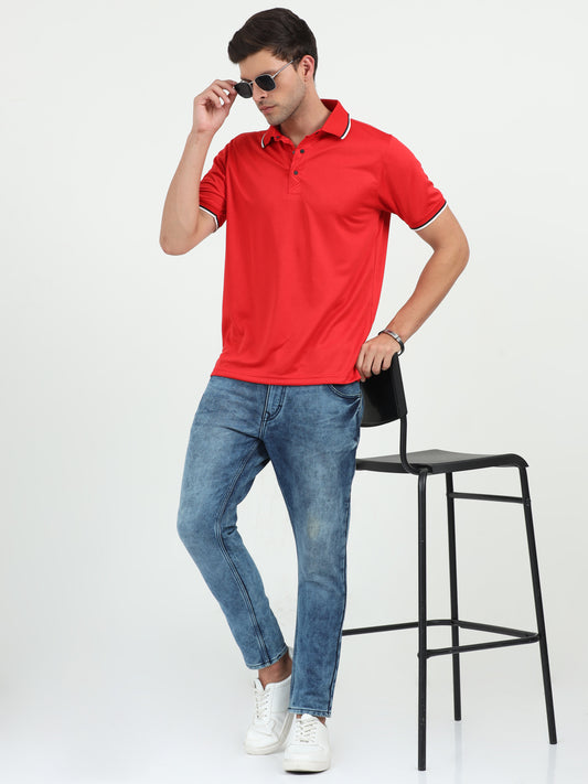 NuMode DryFit Polo with Tipping Collar - Red