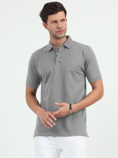 NuMode 100% Cotton Jaquard Collar Polo - Grey