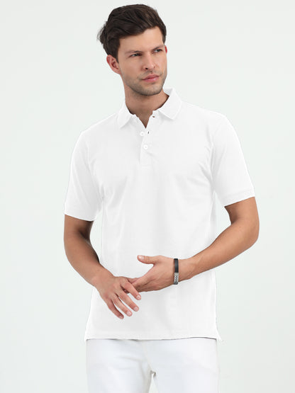 NuMode 100% Cotton Jaquard Collar Polo - White