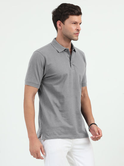 NuMode 100% Cotton Jaquard Collar Polo - Grey