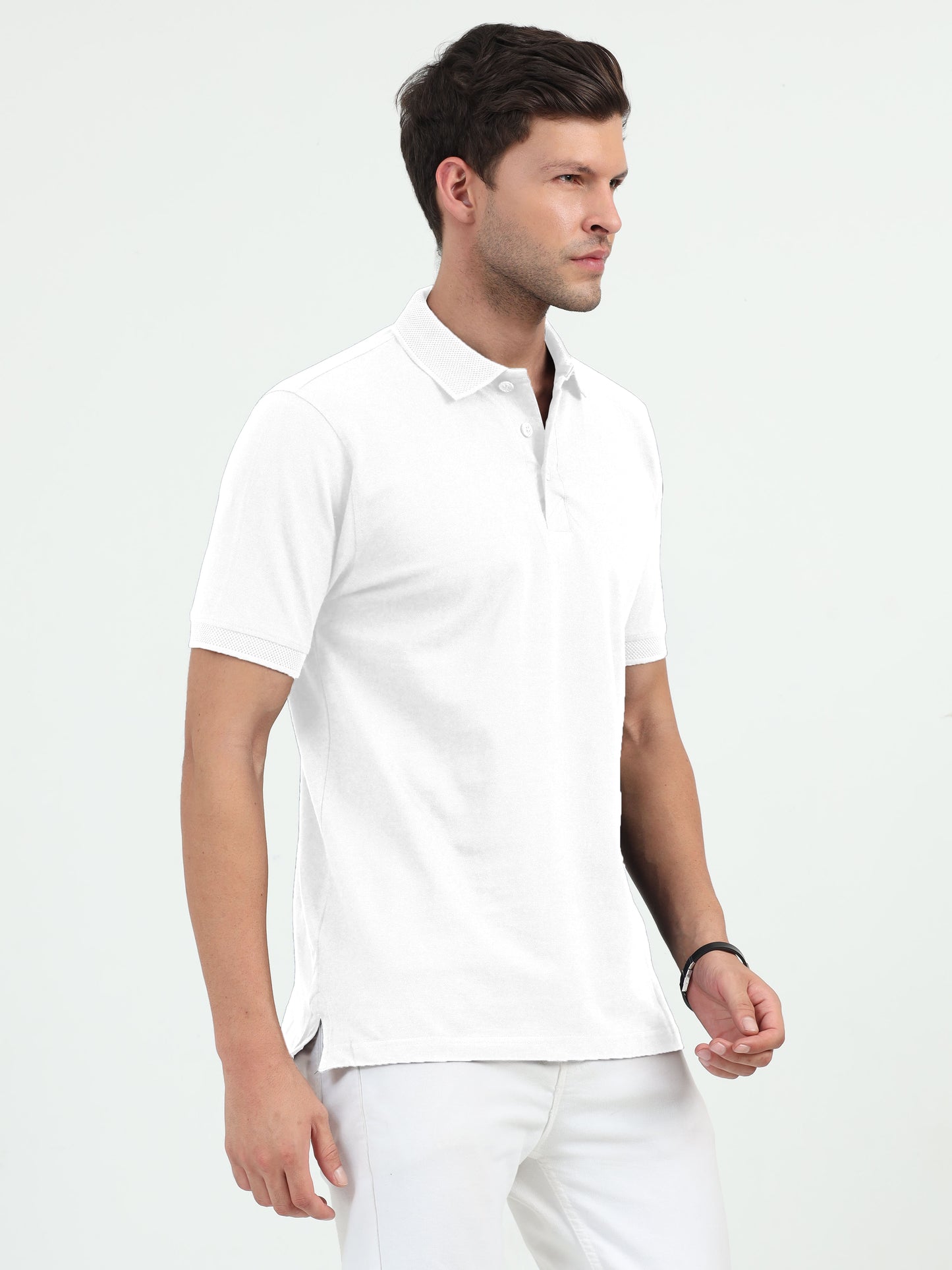 NuMode 100% Cotton Jaquard Collar Polo - White