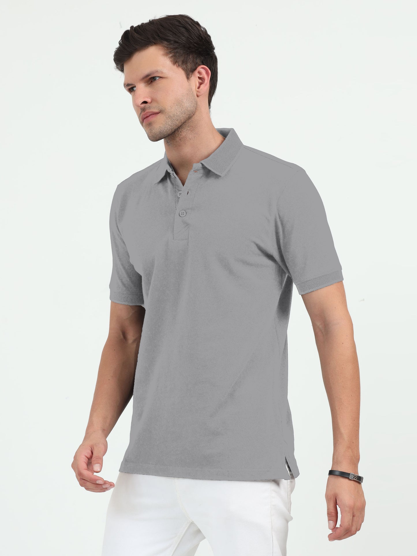 NuMode 100% Cotton Jaquard Collar Polo - Grey