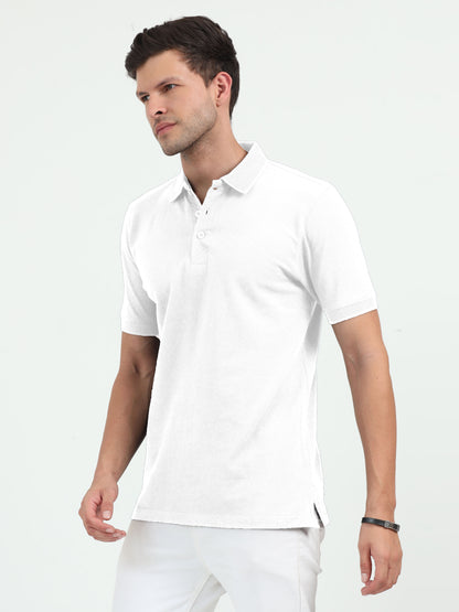 NuMode 100% Cotton Jaquard Collar Polo - White