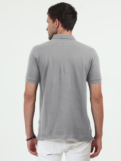 NuMode 100% Cotton Jaquard Collar Polo - Grey