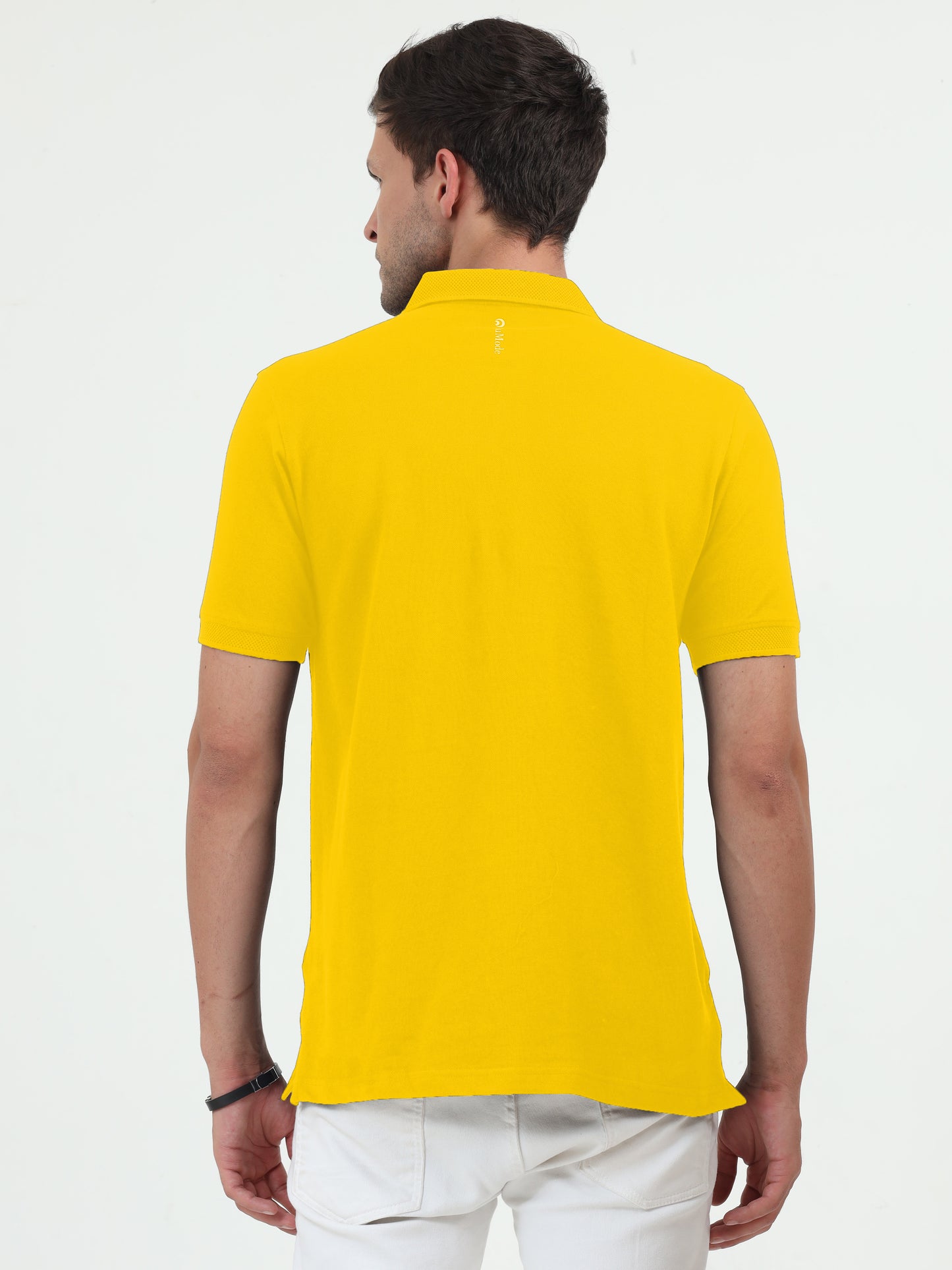 NuMode 100% Cotton Jaquard Collar Polo - Yellow