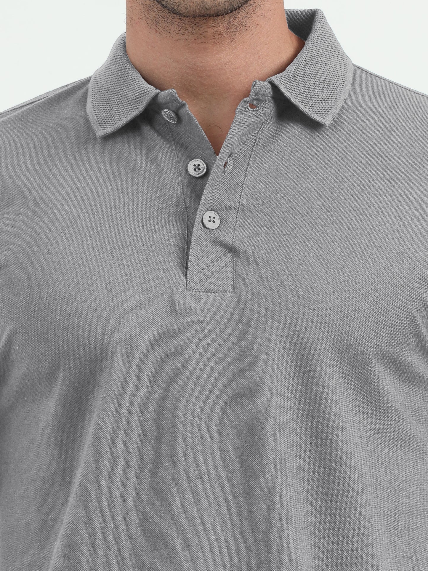 NuMode 100% Cotton Jaquard Collar Polo - Grey