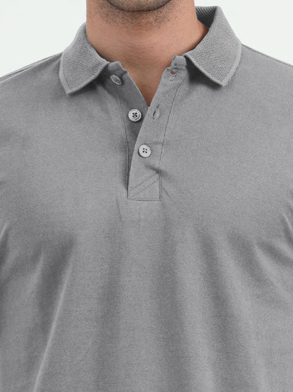 NuMode 100% Cotton Jaquard Collar Polo - Grey