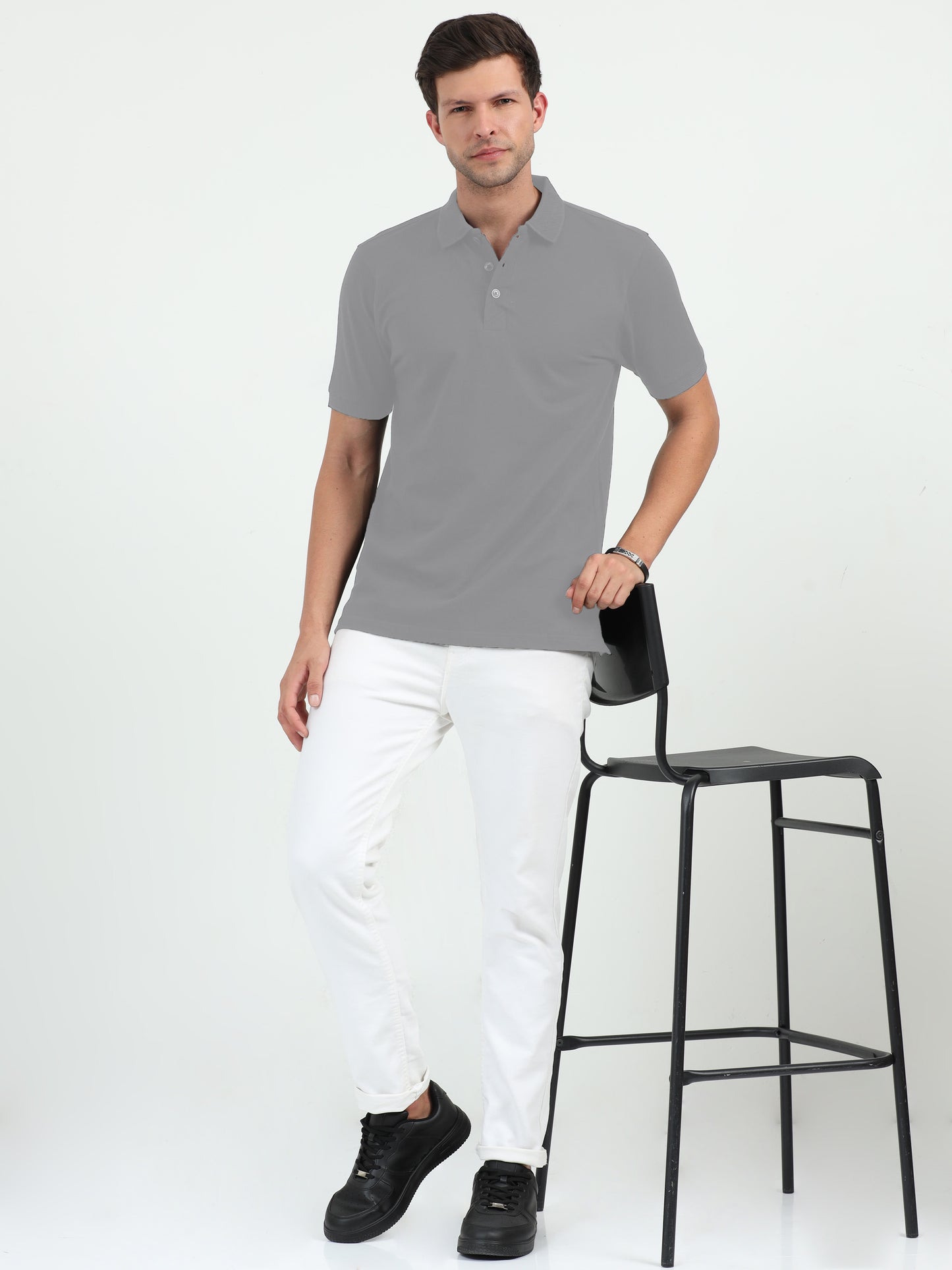 NuMode 100% Cotton Jaquard Collar Polo - Grey