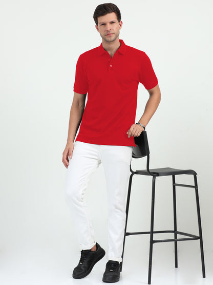 NuMode 100% Cotton Jaquard Collar Polo - Red