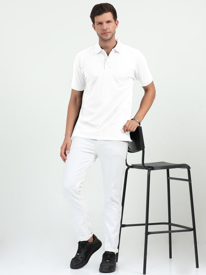 NuMode 100% Cotton Jaquard Collar Polo - White