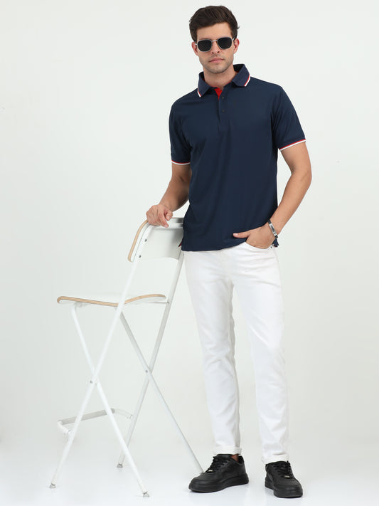 NuMode DryFit Polo with Tipping Collar - Navy