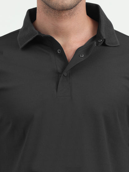 NuMode DryFit Jaquard Collar Polo - Black