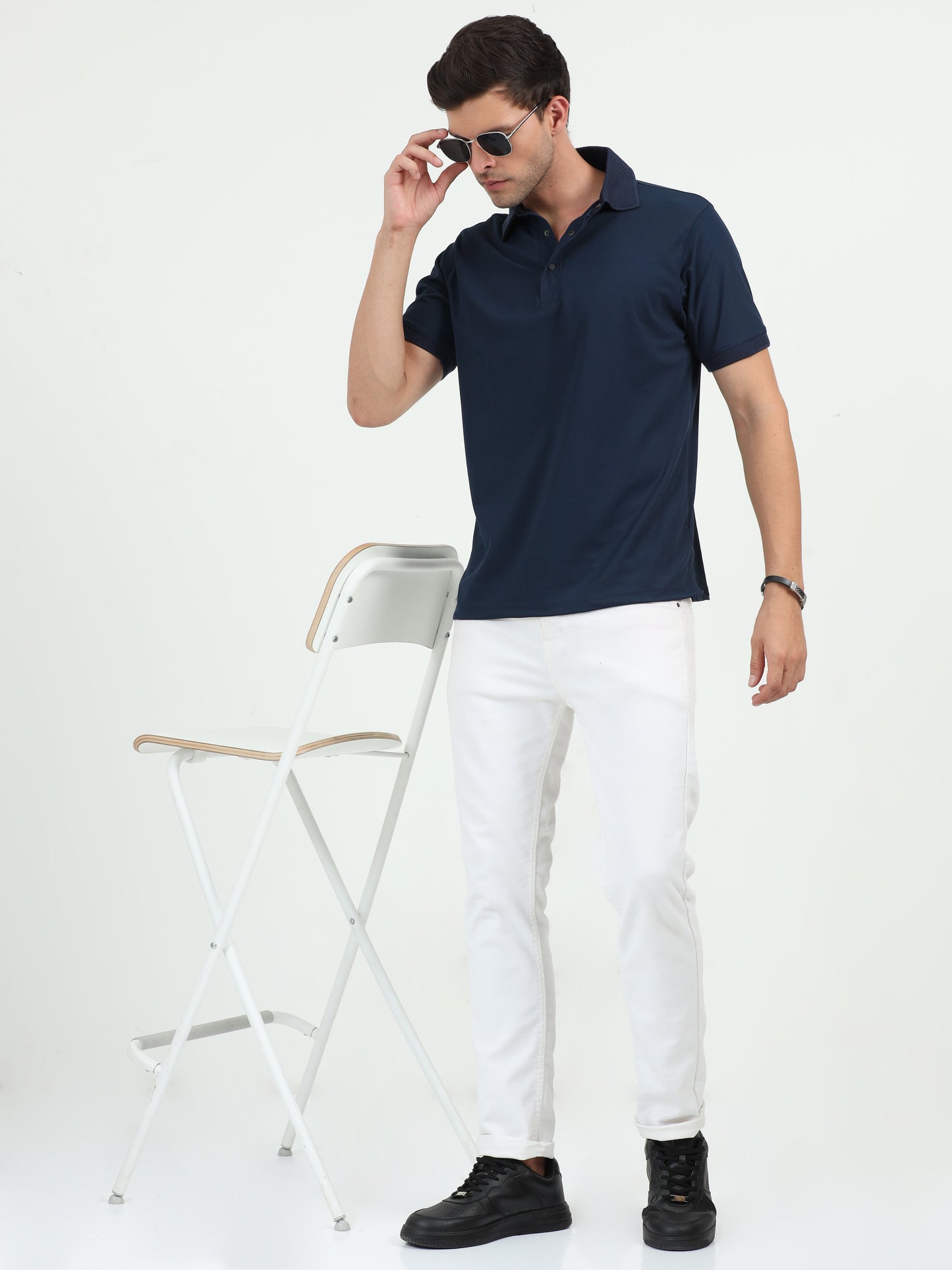 NuMode DryFit Jaquard Collar Polo - Navy