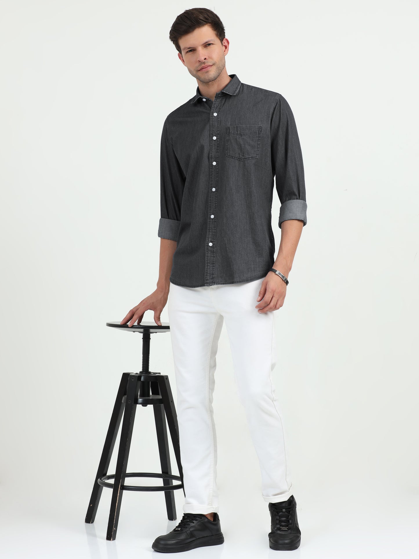 NuMode Denim Full Sleeves Work Shirt - Black