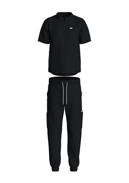 NuMode Men's Scrub with Mandarin Collar and Jogger - Black