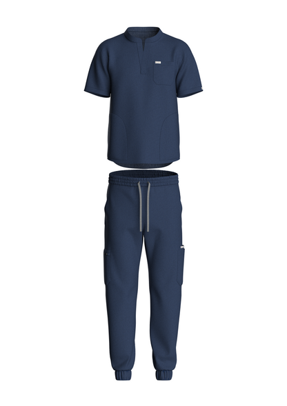 NuMode Men's Scrub with Mandarin Collar and Jogger - Navy