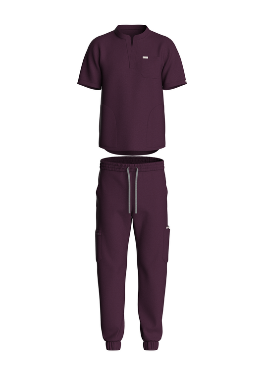 NuMode Men's Scrub with Mandarin Collar and Jogger - Wine