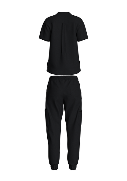 NuMode Women's Scrub with Mandarin Collar and Jogger - Black