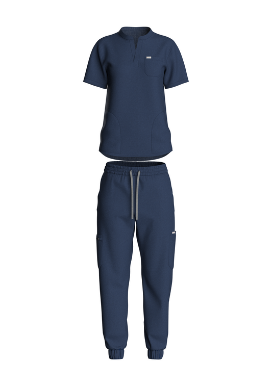 NuMode Women's Scrub with Mandarin Collar and Jogger - Navy