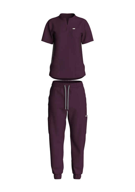 NuMode Women's Scrub with Mandarin Collar and Jogger - Wine